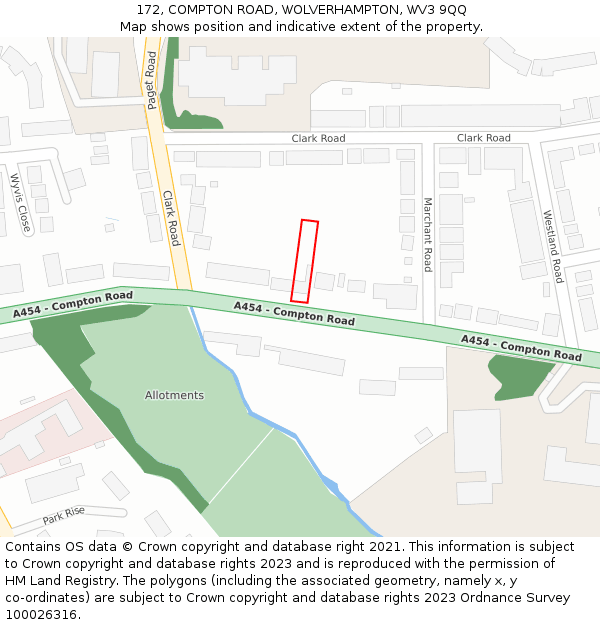 172, COMPTON ROAD, WOLVERHAMPTON, WV3 9QQ: Location map and indicative extent of plot