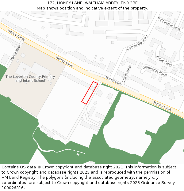 172, HONEY LANE, WALTHAM ABBEY, EN9 3BE: Location map and indicative extent of plot