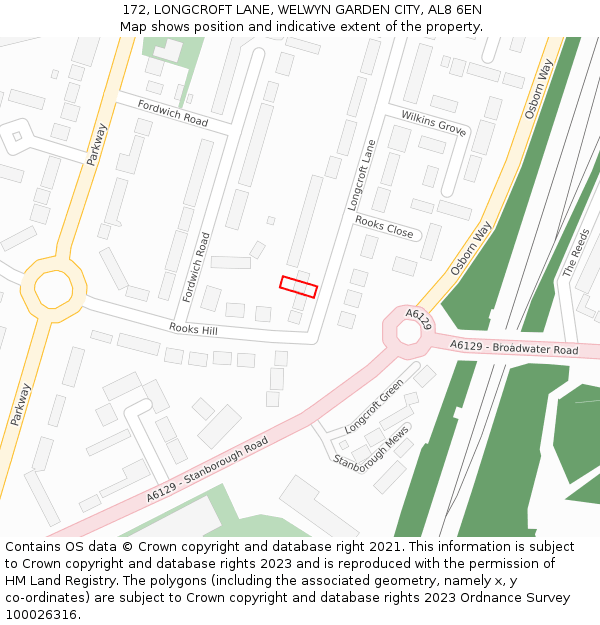 172, LONGCROFT LANE, WELWYN GARDEN CITY, AL8 6EN: Location map and indicative extent of plot
