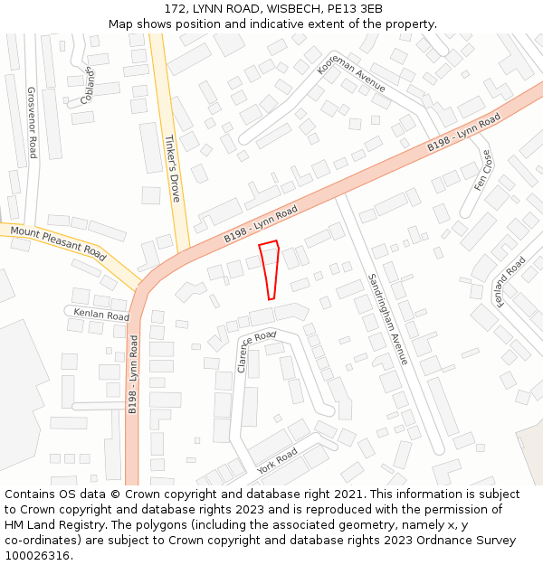 172, LYNN ROAD, WISBECH, PE13 3EB: Location map and indicative extent of plot