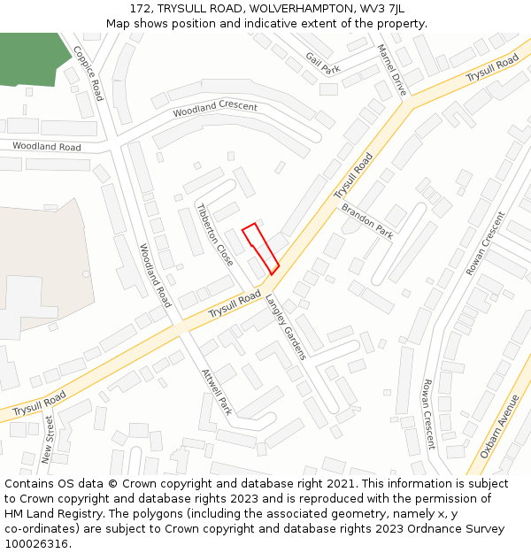 172, TRYSULL ROAD, WOLVERHAMPTON, WV3 7JL: Location map and indicative extent of plot