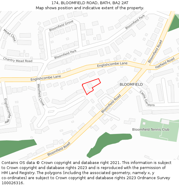174, BLOOMFIELD ROAD, BATH, BA2 2AT: Location map and indicative extent of plot