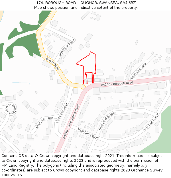 174, BOROUGH ROAD, LOUGHOR, SWANSEA, SA4 6RZ: Location map and indicative extent of plot