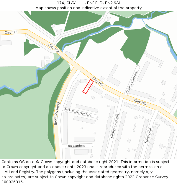 174, CLAY HILL, ENFIELD, EN2 9AL: Location map and indicative extent of plot