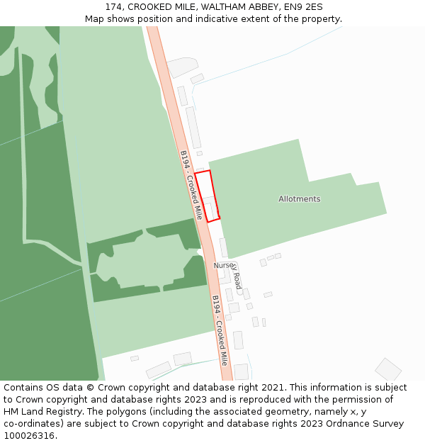 174, CROOKED MILE, WALTHAM ABBEY, EN9 2ES: Location map and indicative extent of plot