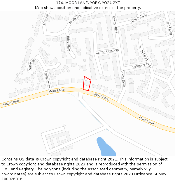 174, MOOR LANE, YORK, YO24 2YZ: Location map and indicative extent of plot