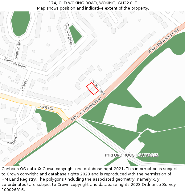 174, OLD WOKING ROAD, WOKING, GU22 8LE: Location map and indicative extent of plot