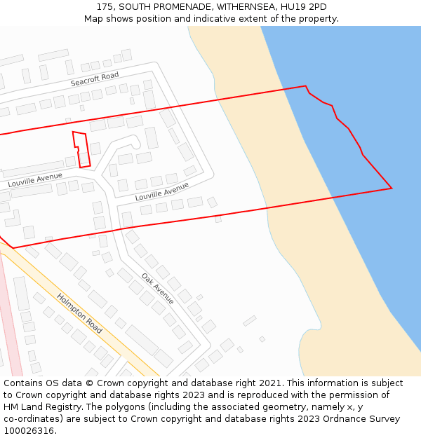 175, SOUTH PROMENADE, WITHERNSEA, HU19 2PD: Location map and indicative extent of plot
