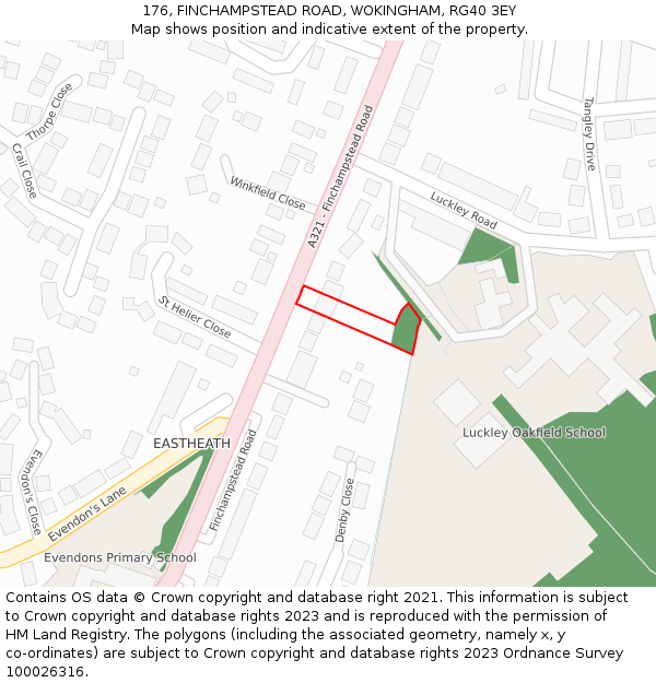 176, FINCHAMPSTEAD ROAD, WOKINGHAM, RG40 3EY: Location map and indicative extent of plot