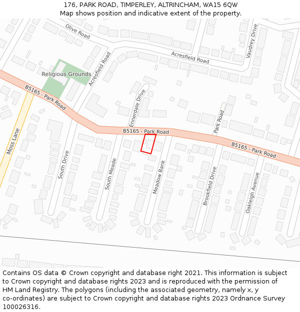 176, PARK ROAD, TIMPERLEY, ALTRINCHAM, WA15 6QW: Location map and indicative extent of plot