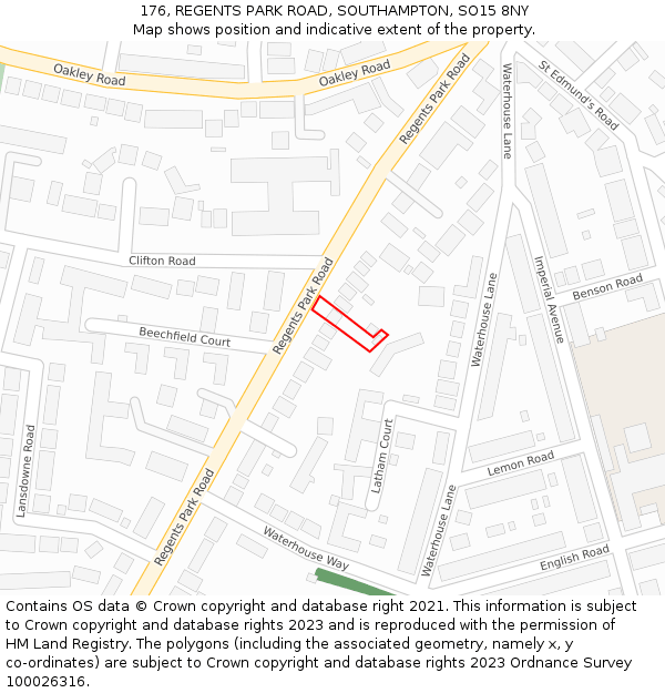 176, REGENTS PARK ROAD, SOUTHAMPTON, SO15 8NY: Location map and indicative extent of plot