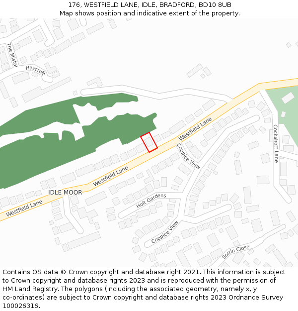 176, WESTFIELD LANE, IDLE, BRADFORD, BD10 8UB: Location map and indicative extent of plot