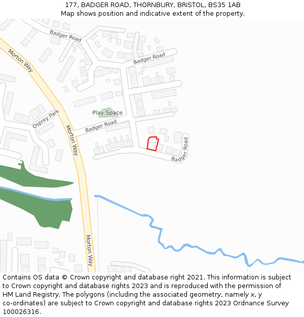 177, BADGER ROAD, THORNBURY, BRISTOL, BS35 1AB: Location map and indicative extent of plot