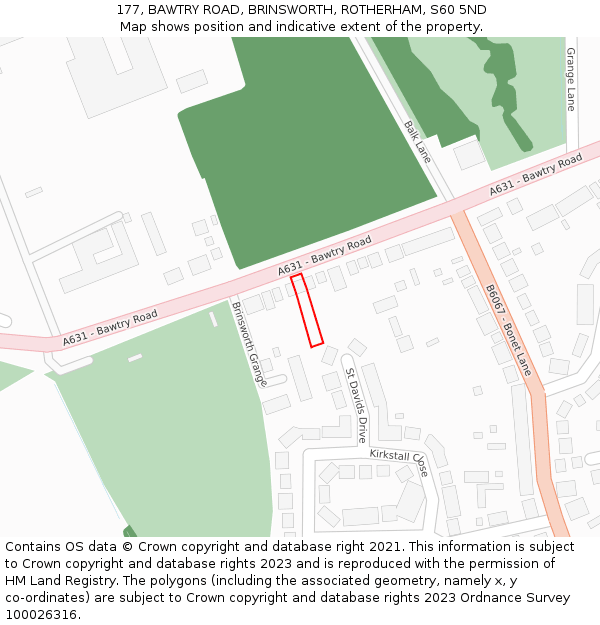 177, BAWTRY ROAD, BRINSWORTH, ROTHERHAM, S60 5ND: Location map and indicative extent of plot