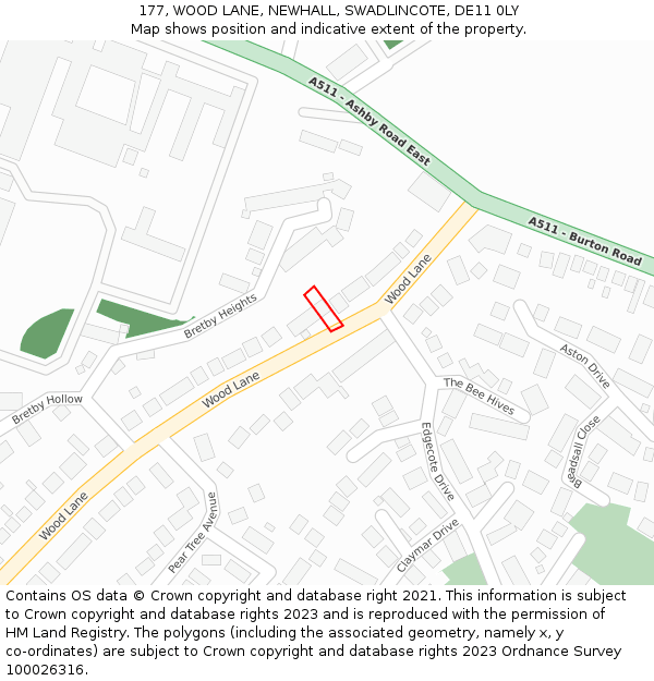 177, WOOD LANE, NEWHALL, SWADLINCOTE, DE11 0LY: Location map and indicative extent of plot