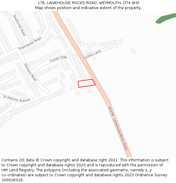 178, LANEHOUSE ROCKS ROAD, WEYMOUTH, DT4 9HX: Location map and indicative extent of plot