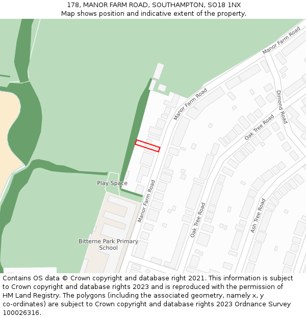 178, MANOR FARM ROAD, SOUTHAMPTON, SO18 1NX: Location map and indicative extent of plot