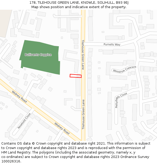 178, TILEHOUSE GREEN LANE, KNOWLE, SOLIHULL, B93 9EJ: Location map and indicative extent of plot