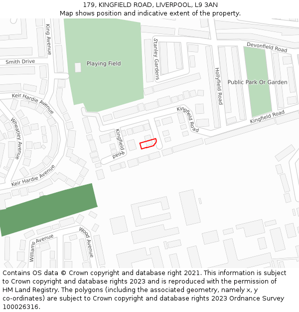179, KINGFIELD ROAD, LIVERPOOL, L9 3AN: Location map and indicative extent of plot