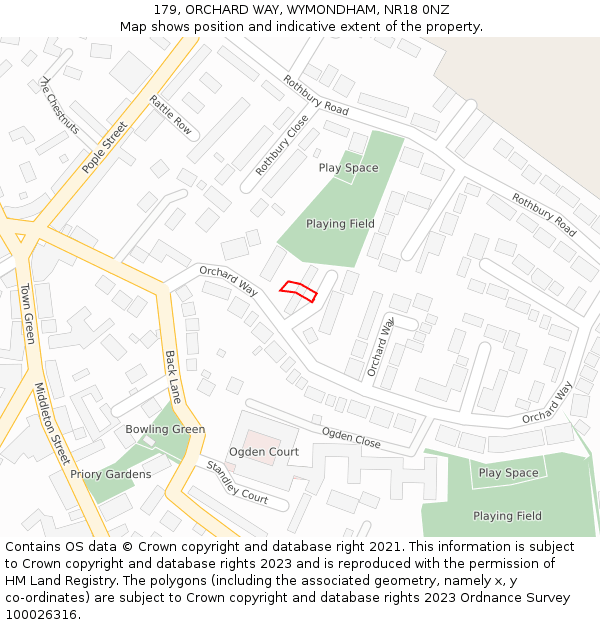 179, ORCHARD WAY, WYMONDHAM, NR18 0NZ: Location map and indicative extent of plot