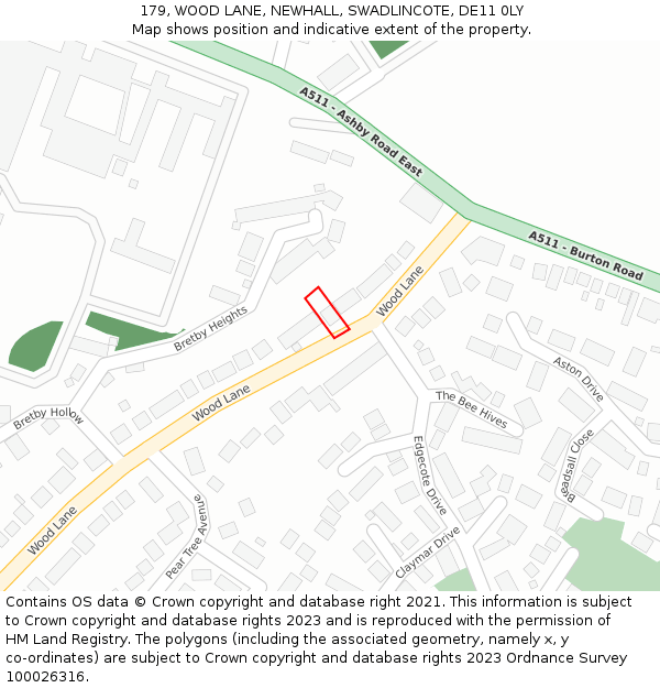 179, WOOD LANE, NEWHALL, SWADLINCOTE, DE11 0LY: Location map and indicative extent of plot