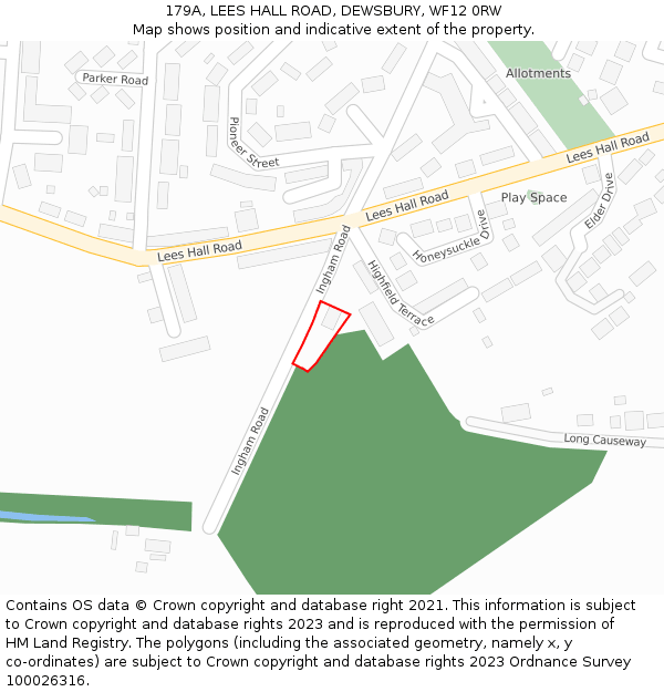 179A, LEES HALL ROAD, DEWSBURY, WF12 0RW: Location map and indicative extent of plot