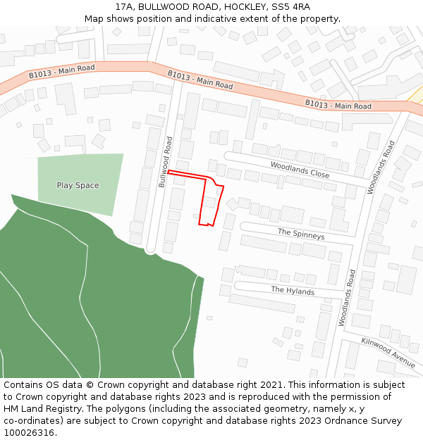 17A, BULLWOOD ROAD, HOCKLEY, SS5 4RA: Location map and indicative extent of plot