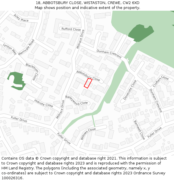 18, ABBOTSBURY CLOSE, WISTASTON, CREWE, CW2 6XD: Location map and indicative extent of plot