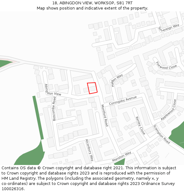 18, ABINGDON VIEW, WORKSOP, S81 7RT: Location map and indicative extent of plot