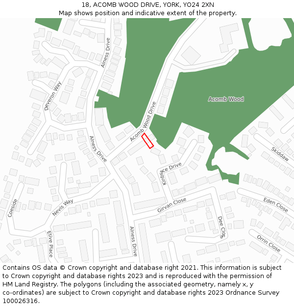 18, ACOMB WOOD DRIVE, YORK, YO24 2XN: Location map and indicative extent of plot