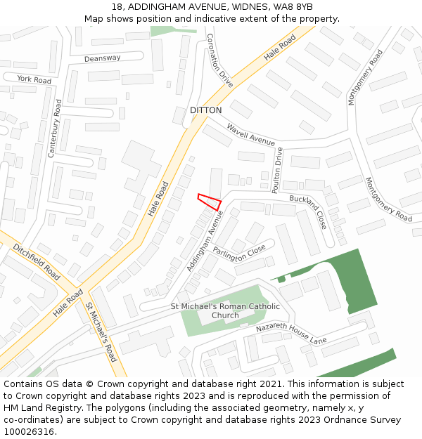 18, ADDINGHAM AVENUE, WIDNES, WA8 8YB: Location map and indicative extent of plot