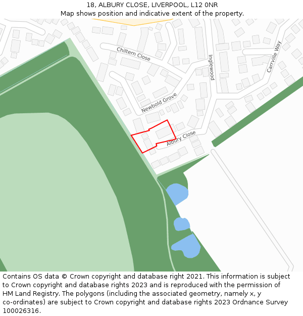 18, ALBURY CLOSE, LIVERPOOL, L12 0NR: Location map and indicative extent of plot