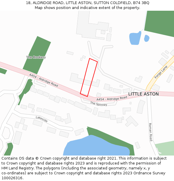 18, ALDRIDGE ROAD, LITTLE ASTON, SUTTON COLDFIELD, B74 3BQ: Location map and indicative extent of plot