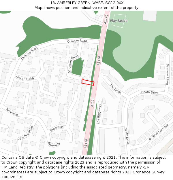 18, AMBERLEY GREEN, WARE, SG12 0XX: Location map and indicative extent of plot