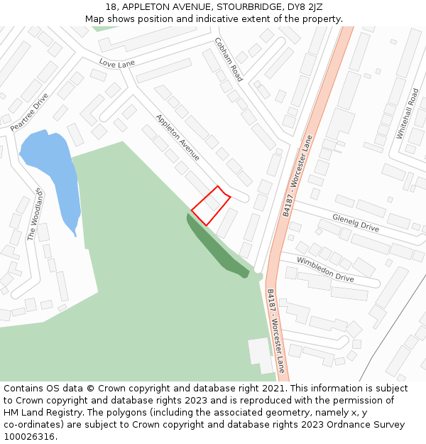 18, APPLETON AVENUE, STOURBRIDGE, DY8 2JZ: Location map and indicative extent of plot