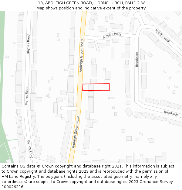 18, ARDLEIGH GREEN ROAD, HORNCHURCH, RM11 2LW: Location map and indicative extent of plot