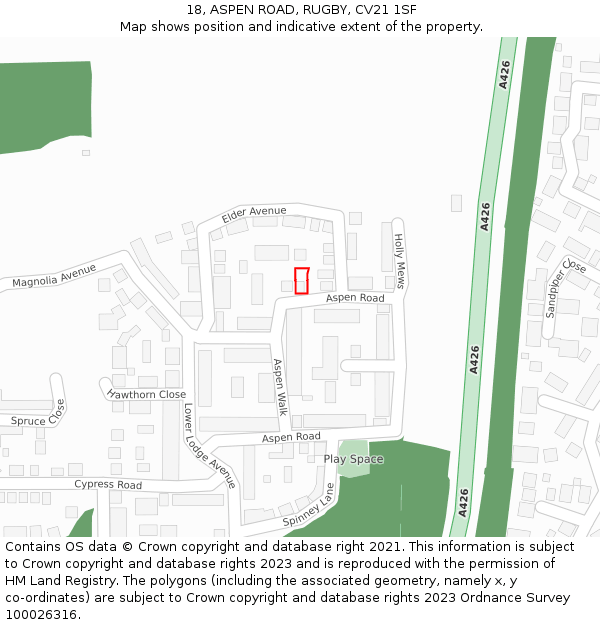 18, ASPEN ROAD, RUGBY, CV21 1SF: Location map and indicative extent of plot