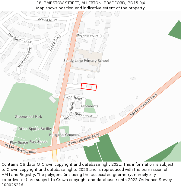 18, BAIRSTOW STREET, ALLERTON, BRADFORD, BD15 9JX: Location map and indicative extent of plot