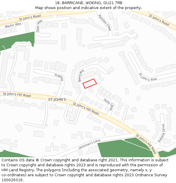 18, BARRICANE, WOKING, GU21 7RB: Location map and indicative extent of plot