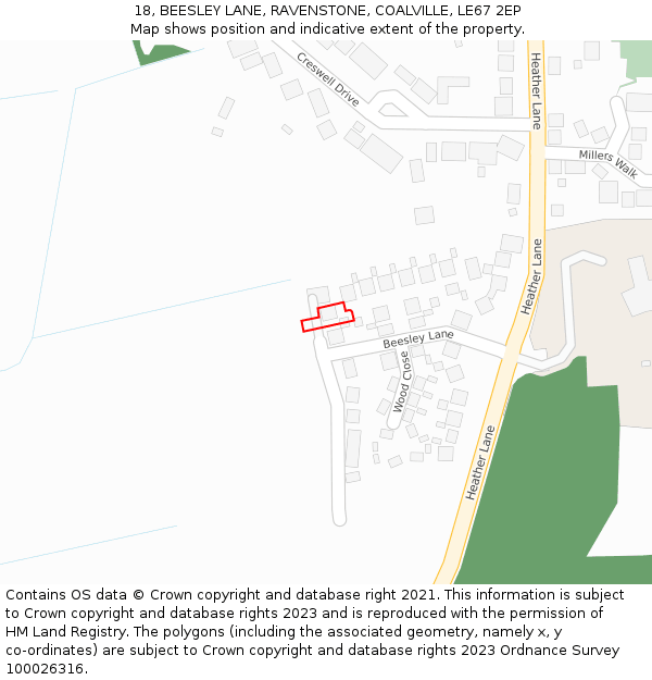 18, BEESLEY LANE, RAVENSTONE, COALVILLE, LE67 2EP: Location map and indicative extent of plot