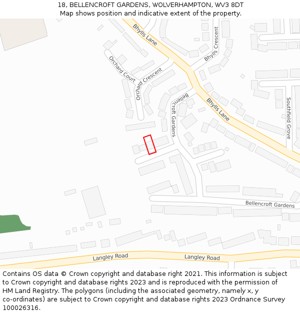 18, BELLENCROFT GARDENS, WOLVERHAMPTON, WV3 8DT: Location map and indicative extent of plot