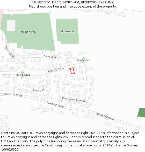18, BENSON DRIVE, NORTHAM, BIDEFORD, EX39 1UX: Location map and indicative extent of plot