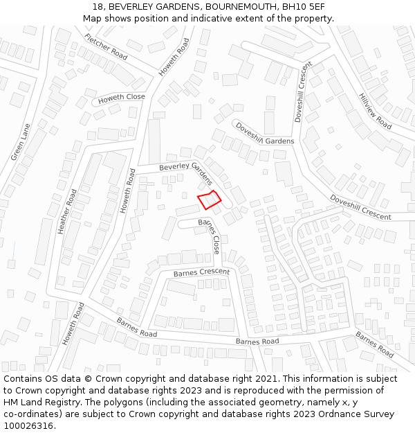 18, BEVERLEY GARDENS, BOURNEMOUTH, BH10 5EF: Location map and indicative extent of plot