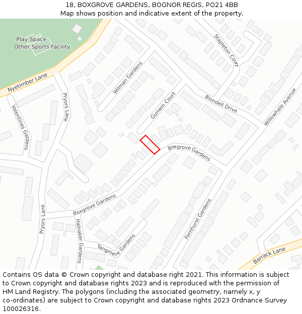 18, BOXGROVE GARDENS, BOGNOR REGIS, PO21 4BB: Location map and indicative extent of plot