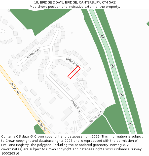18, BRIDGE DOWN, BRIDGE, CANTERBURY, CT4 5AZ: Location map and indicative extent of plot