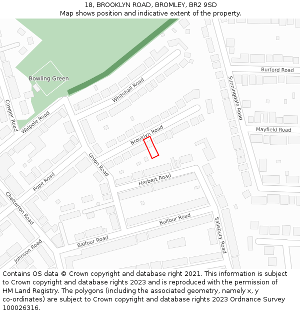 18, BROOKLYN ROAD, BROMLEY, BR2 9SD: Location map and indicative extent of plot