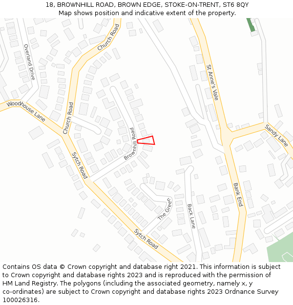 18, BROWNHILL ROAD, BROWN EDGE, STOKE-ON-TRENT, ST6 8QY: Location map and indicative extent of plot