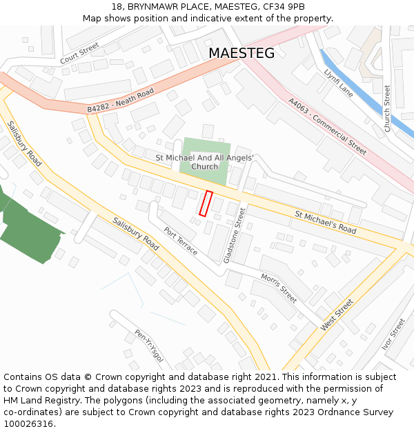 18, BRYNMAWR PLACE, MAESTEG, CF34 9PB: Location map and indicative extent of plot