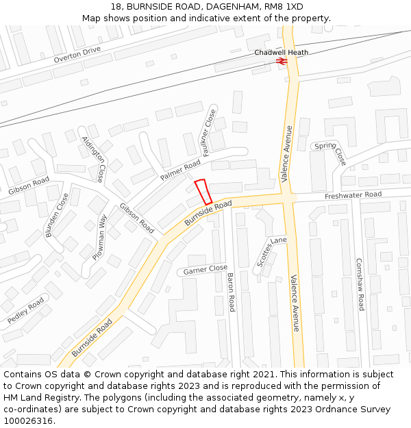 18, BURNSIDE ROAD, DAGENHAM, RM8 1XD: Location map and indicative extent of plot
