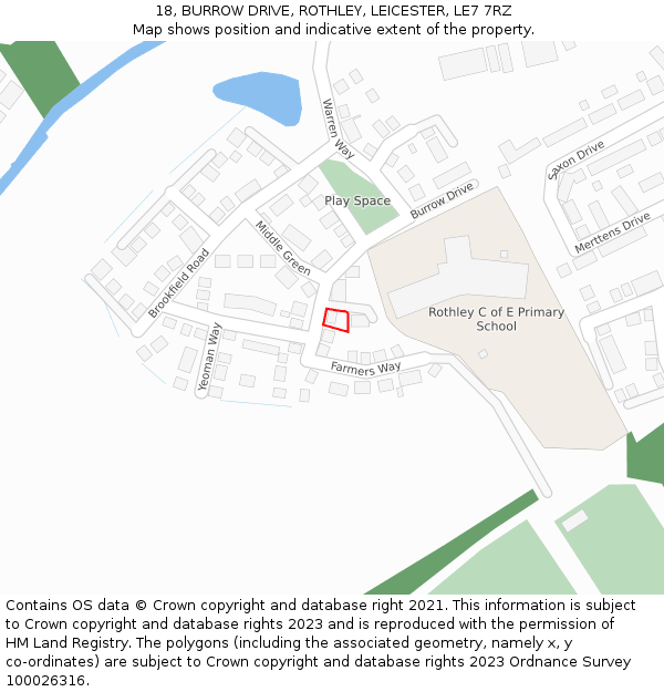 18, BURROW DRIVE, ROTHLEY, LEICESTER, LE7 7RZ: Location map and indicative extent of plot